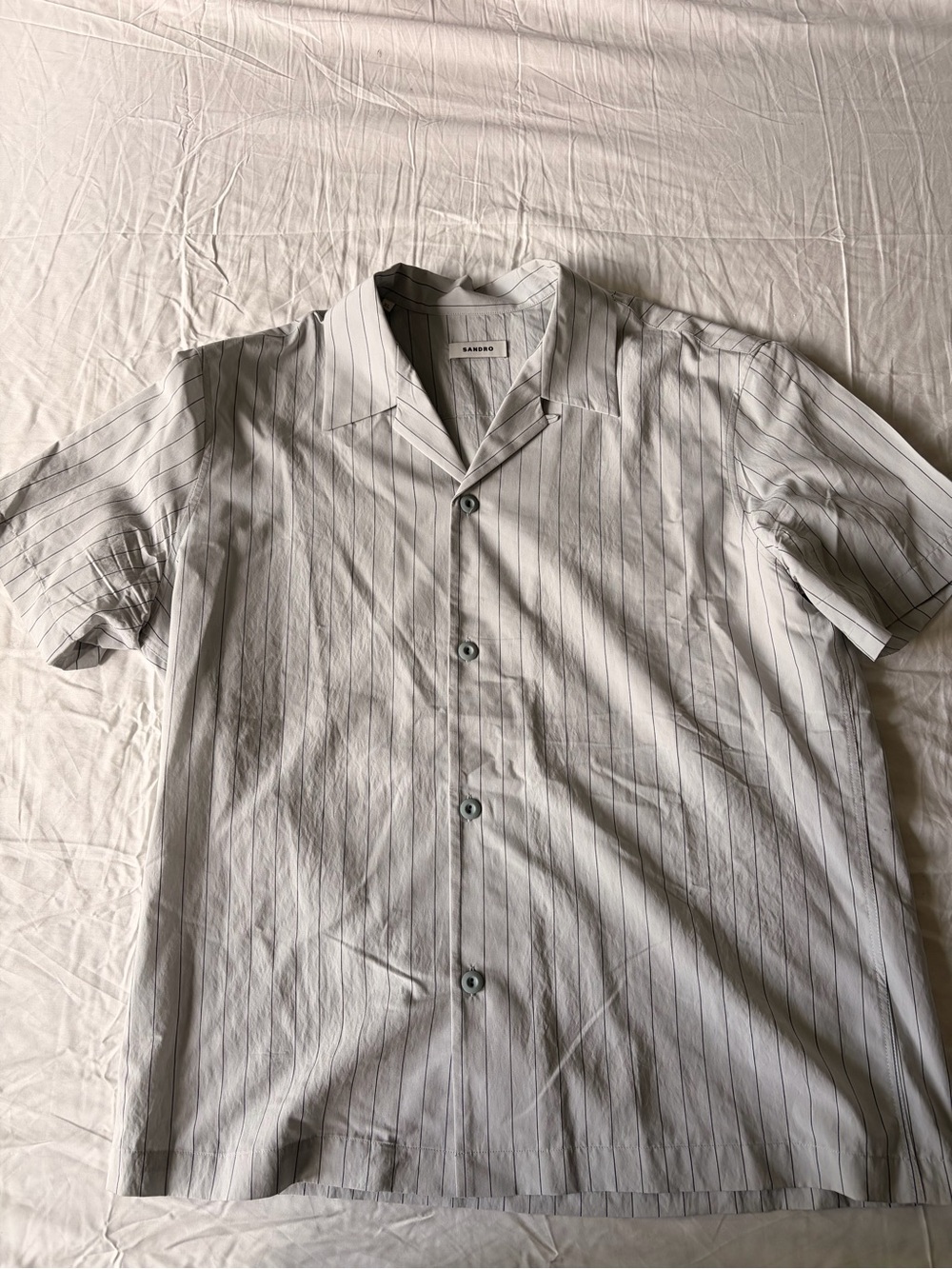 Sandro Light Gray Pinstripe Short-Sleeve Button-Down Shirt